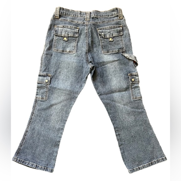 Y2K Lazer Jeans cropped cargo jeans size 9 low rise extra pockets denim - Picture 2 of 5